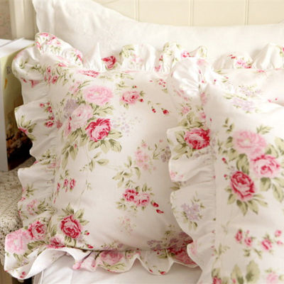 2pcs Pastoral rose print pillowcase elegant handmade ruffle pillow sham cotton decorative pillowcase princess bedroom bedding