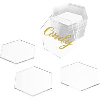 Clear Hexagon Acrylic Place Card Wedding Banquet Blank Tile Seat Card Name Table Number Card for Birthday Party Decoration Sign