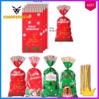 CUANFENGS28 50PCS สุขสันต์วันคริสต์มาส ถุงขนมถุง คริสต์มาสปีใหม่ ซานตาคลอส กล่องของขวัญปาร์ตี้คริสต์มาส การ์ตูนลายการ์ตูน พลาสติกทำจากพลาสติก ถุงบิสกิต ของตกแต่งงานเลี้ยงวันเกิดเด็ก