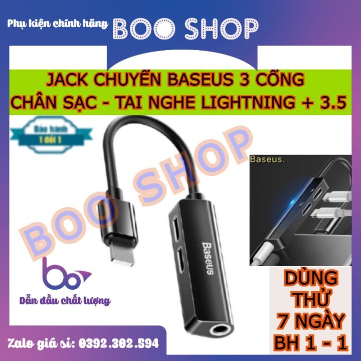 CHÍNH HÃNG 1 ] Jack Chuyển Đổi 3 trong 1 Baseus Cho iPhone Sạc Tai Nghe   Mm Cho Cổng Chia Lightning-100 ĐÁNH GIÁ 5 SAO 