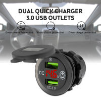 ?Occkic QC 3.0 Dual USB Car Charger Socket With Cable Waterproof Fast Charge Power Outlet For 12V-24V Motorcycle Boat Marine Truck ATV USB Car Charger Socket Power Outlet With Digital Voltmeter