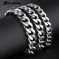 Maxmoon Mens Bracelet Chain Polished Stainless Steel Silver Color Black Gold Chains Bracelet for Men Cuban Link 3/4/6/71mm Charms and Charm Bracelet