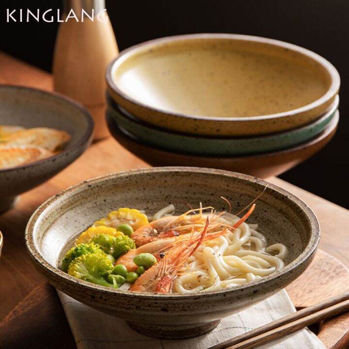 kinglang-เครื่องปั้นดินเผาหยาบชามก๋วยเตี๋ยวญี่ปุ่นสำหรับใช้ในบ้านชามสลัดร้านอาหารชามลึกสร้างสรรค์จานเย็นบะหมี่กึ่งสำเร็จรูป-guanpai4ชามก๋วยเตี๋ยว