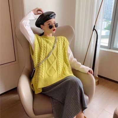 Woherb Fashion O-neck Sweater Vest Korean Loose Knitted Pullovers Waistcoat Oversized Fall  Woman Clothes Tank Tops 4G710