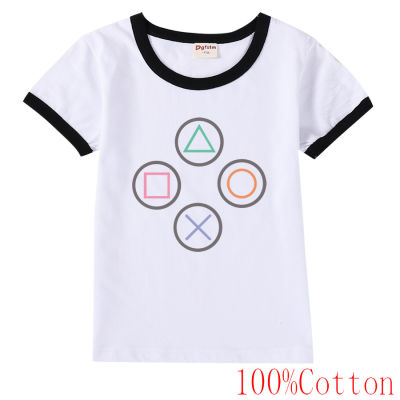 PlayStation Girls เสื้อยืดแขนสั้นคอกลมสำหรับเด็กผู้ชาย,เสื้อพิมพ์ลายเข้าได้กับทุกชุดเสื้อยืดเด็กทรงหลวมเสื้อผ้าสำหรับฤดูร้อนปี8785