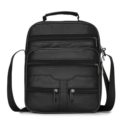 HUANILAI Mens Bags Genuine Leather Shoulder Bags Crossbody Bags Retro Black High Capacity Handbags TY009