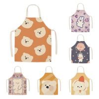 Female fashion cartoon bear cute flax sleeveless lumbar kitchen cooking apron cloth adult trill cooking apron