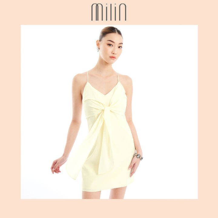 milin-knotted-v-neck-mini-dress-เดรสสั้นสายเดี่ยวคอวีผูกหน้า-great-dress