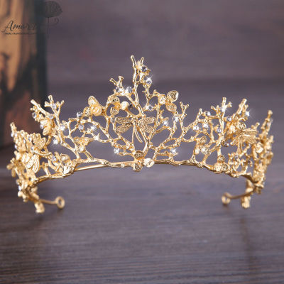 Amart มงกุฎทอง Baroque อุปกรณ์เสริมผมงานแต่งงาน Tiara มงกุฎเจ้าสาวอุปกรณ์เสริมผมเจ้าสาวอุปกรณ์เสริมผมงานแต่งงาน Jewelr
