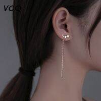 [A alamode] VOQ Silver Color Star Earline Women 39; S New Exquisite Long Chain Earrings Best Jewelry