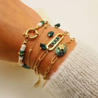 【YF】 WILD   FREE Boho Vintage Green Natural Stone Bracelets for Women Stainless Steel Trendy Charms Aesthetic Jewelry Set