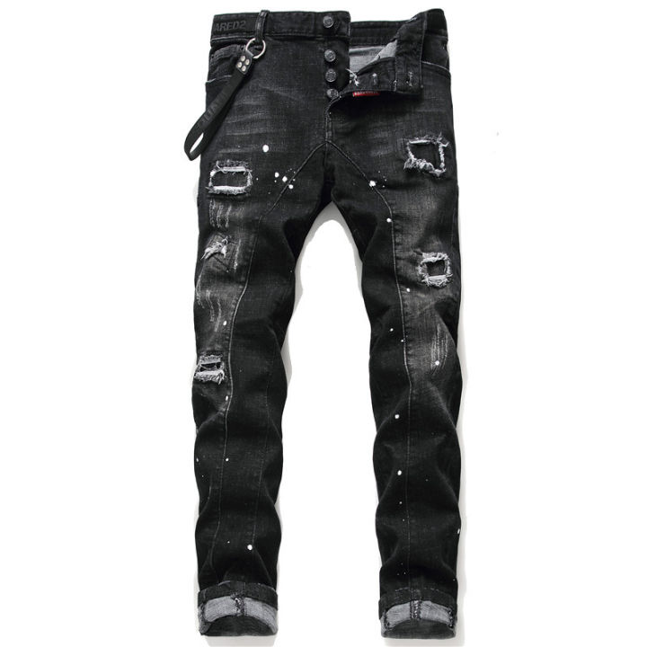 High end jeans, personality, trendy men, original color, disfigured and ...