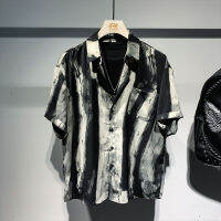 เสื้อเชิ้ตผู้ชาย Yushu เทรนด์สไตล์ฮ่องกงแฟชั่นตัดกันขาวดำแจ็กเก็ตเสื้ออเนกประสงค์ลำลอง