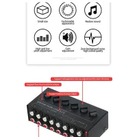 CX600 Mini Stereo 6 Channel Passive Mixer RCA Portable Audio Mixer 6 in 2 Out Stereo Distributor Volume Control