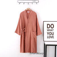 หลวมขนาดบวกคู่ Homewear Nightgown สำหรับฤดูใบไม้ร่วงเสื้อคลุมสำหรับผู้หญิงและผู้ชายหลายสีแขนยาวกิโมโนเสื้อคลุมอาบน้ำผ้าฝ้าย