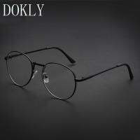 DOKLY แว่นตาเหล้าองุ่นโบราณแว่นตาผู้ชายผู้หญิง,กรอบโลหะสีดำแว่นตาใสเลนส์วินเทจแว่นตาผู้หญิง