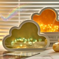 ❖¤▥ DIY Cloud Tulip LED Night Light Cloud Mirror Tulip Lamp Girl Bedroom Ornaments Handmade Girlfriend Kids Gifts