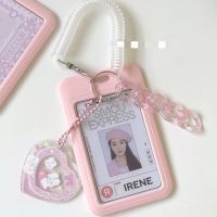 Kawaii SkyBlue Milk Pink Photocard Holder Credit ID Bank Card Photo Display Holder Bus Card Protective Case Pendant Card Holders