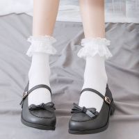 【LZ】✻  Meias femininas lolita jk estilo japonês branco preto sólido kawaii menina algodão bonito tornozelo meias para famale