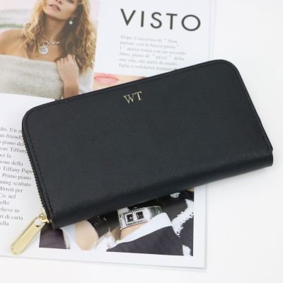 Limited edition customed imitial letters saffiano leather unisex long wallet purse brand zipper wallet with card holders