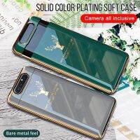 Luxury Plating PC Phone Case For Samsung Galaxy A80 Shockproof Liftable Camera Full Protection Cover For SM A80 Elk Solid Color