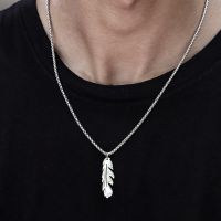 【CW】Stainless Steel Feather Cross Pendant Necklace For Men Chain Jewelry Collar De Hombres