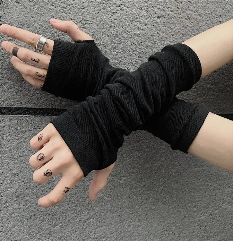 Black Fingerless Gloves - Adjustable Gothic Cargo Glove Women Cool Ninja  Mittens