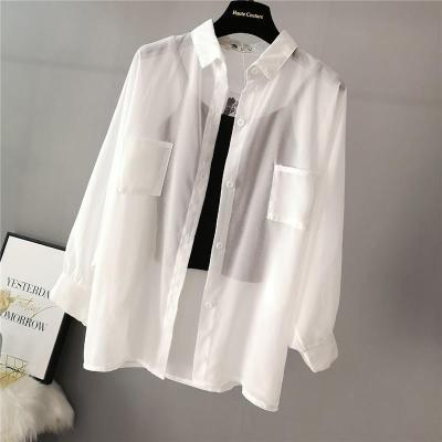 [Spot] shirt womens summer shirt loose versatile sun protection clothing cardigan coat air conditioning chiffon shirt 2023