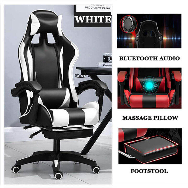 Pro Gaming Chair (WHITE) with Bluetooth Speakers/Executive Massage