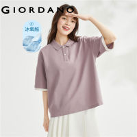 GIORDANO ผู้หญิง เทคโนโลยีขั้นสูงให้ความรู้สึกเย็นด้วยออกซิเจนน้ำแข็งเย็นเสื้อโปโลแขนสั้นถักด้วยขอบสีตัดกัน Free Shipping 13313304