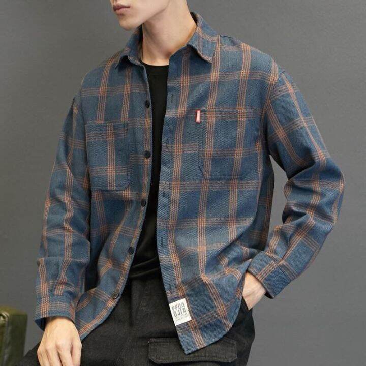 Autumn Plaid Shirt Men's Long-sleeved Casual Shirt Korean Loose Shirt ...