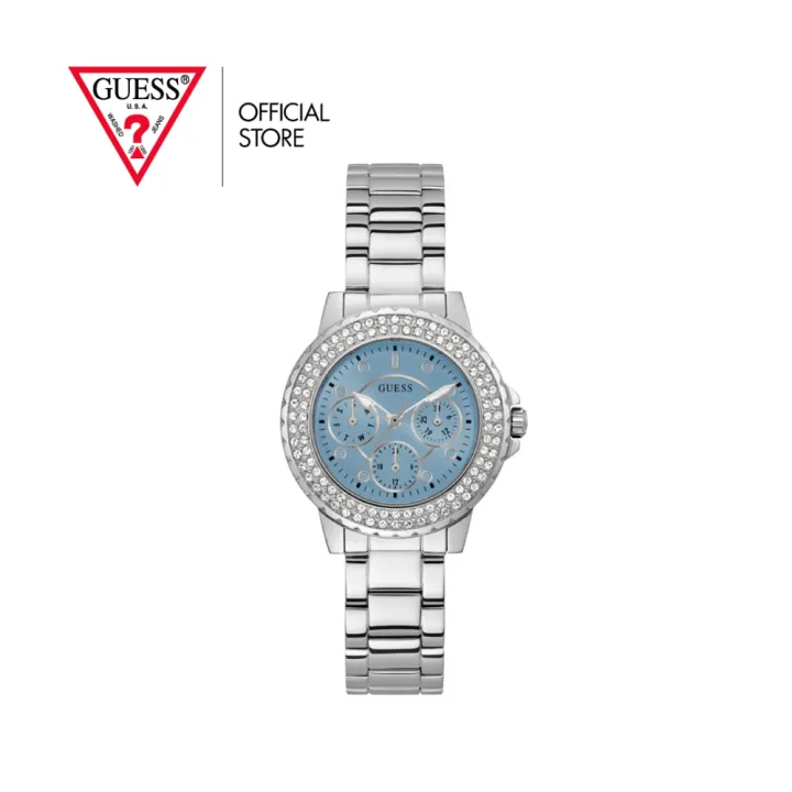 Guess Crown Jewel Diamonds Blue Dial Silver Steel Strap Watch for Women - GW0410L1