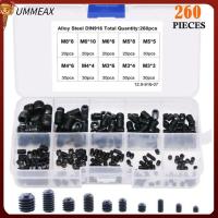 UMMEAX เหล็กกล้าคาร์บอนเกรด12.9 ชุดสกรูสกรู สีดำสีดำ M3/4/5/6/8 Hex grub screw Assortment KIT พร้อมกล่องเก็บของ 10ขนาด ไดรฟ์ HEX ภายใน ตกแต่งด้วยไม้ตกแต่ง