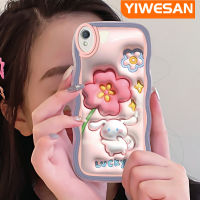 YIWESAN เคส Y91C สำหรับ VIVO Y1s เคสน่ารักลายดอกไม้สีชมพู3D กับกระต่ายกรอบคลื่นสีนุ่มนวลเคสมือถือกันกระแทกแบบใสสร้างสรรค์เคสกล้องซิลิกาเจลฝาครอบป้องกัน