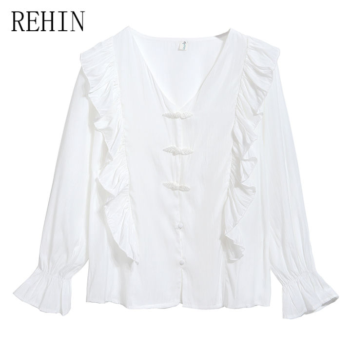 rehin-เสื้อแขนยาวผ้าชีฟองสีขาวสำหรับผู้หญิง-เสื้อผู้หญิงมาใหม่ล่าสุดฤดูใบไม้ร่วงการออกแบบที่ไม่เหมือนใครฝรั่งเศสเสื้อนางฟ้าหวานชิค