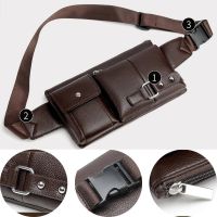 ☼✸ Leather Waist Packs Men Waist Bags Fanny Pack Belt Bag Phone Bags Travel Waist Pack Male Small Waist Bag Leather Coin Purse