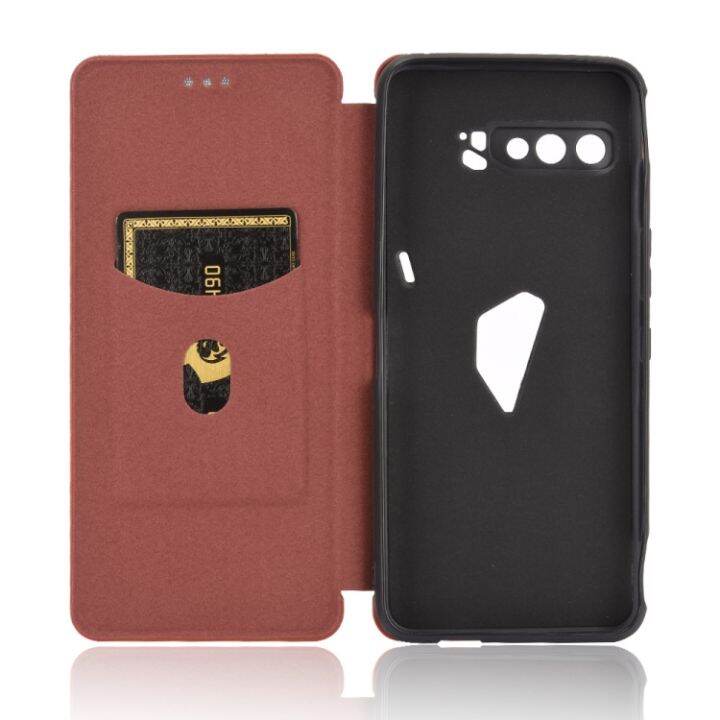 5aceshop-คาร์บอนไฟเบอร์ฝาพับแบบแนวนอนพื้นผิว-tpu-pc-หนัง-pu-เคสที่มีช่องเสียบการ์ดสำหรับ-asus-rog-phone-3-zs661ks