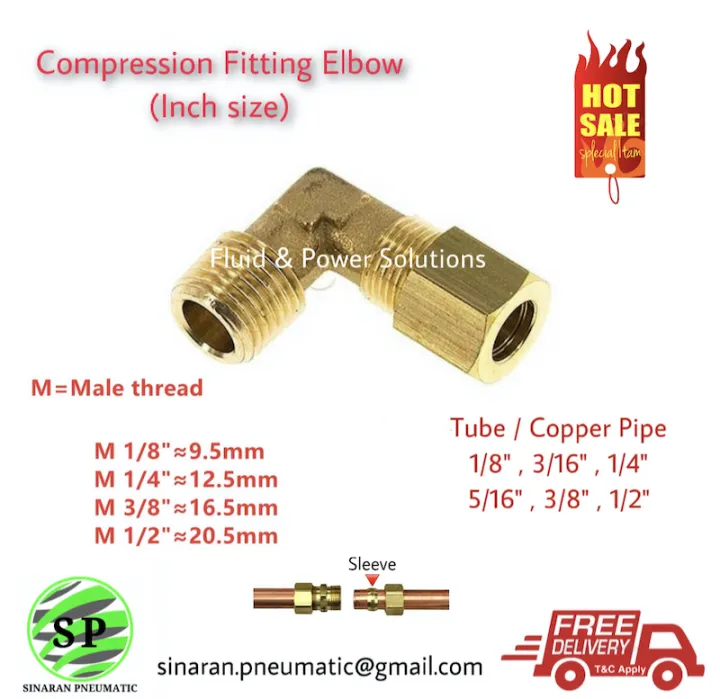 Compression Male Elbow Fitting BSPT(PT) thread 1/8