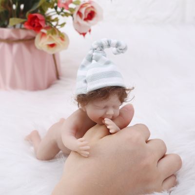 6in Reborn Girl Doll Miniature Figure Interaction Toy Soft Silicone Simulation Doll that Looks Real w Curly Rooted Hair