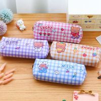 1Pcs Cute bear plaid Pencil Case Cartoon Pen Bag Box For Kids Gift Cosmetic Stationery Pouch Kawaii School supplies 4 Types Pencil Cases Boxes