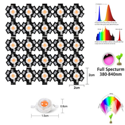100ชิ้นล็อต3W 450mil 380nm-840nm 3.2-3.6V 700mA Full Spectrum LED Grow Light ไดโอดสำหรับ Plan Grow 20มม. สีดำ PCB ดาว