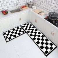 Kitchen Floor Mat Living Room Hallway Carpet  Bedroom Decor Rug Home Entrance Doormat  Non-Slip Black White Plaid Bath Mat