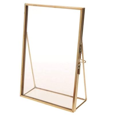 Simple Antique Rectangular Freestanding Transparent Glass Photo Frame for Home Decoration - Gold