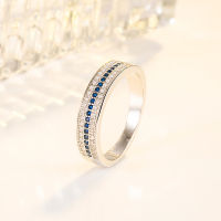 Micro-set Blue Diamond Zircon Ring Womens Light Luxury Blue Crystal Ring Jewelry H1R9