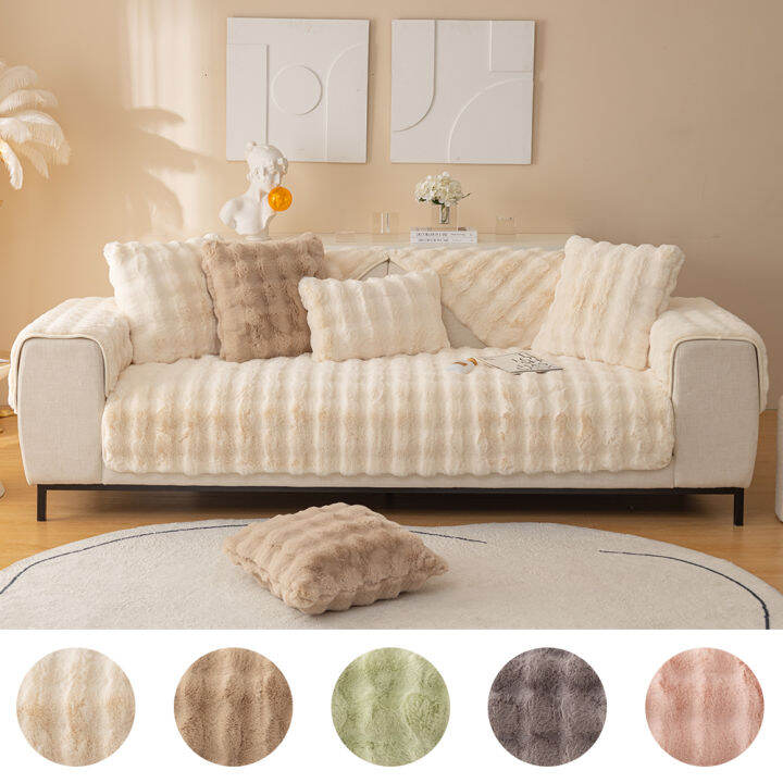 ABL Sheepskin Fluffy Plush Soft Sofa Cover for Living Room Sofa Covers
