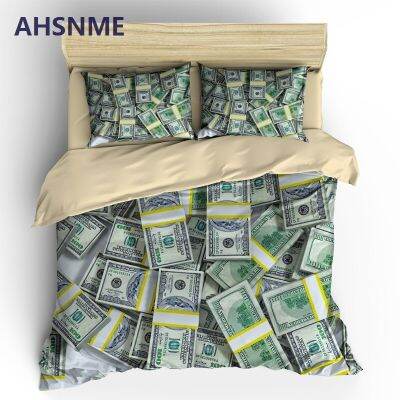 AHSNME ชุดเครื่องนอนความคมชัดสูงปลอกผ้านวมพิมพ์ลายสกุลเงินแบงค์ดอลลาร์ตกแต่งเหมาะสำหรับ RU AU ราชาสหภาพยุโรปตลาดคู่ขนาด Jogo De คามา