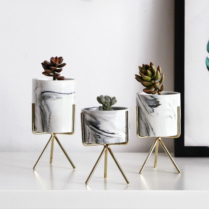 nordic-home-minimalist-style-marble-vase-wrought-tabletop-succulent-flower-pot-gold-white-ceramic