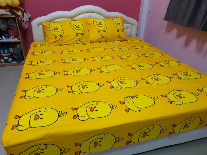ผ้าปูที่นอน-ลายเป็ดสีเหลือง-ขนาด-3-5-5-6-ฟุต-เฉพาะผ้าปูที่นอน-ผ้าcotton-สีไม่ตก-คุ้มค่าคุ้มราคา
