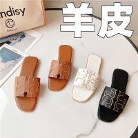 2023 Leather slippers ms word 2022 hot style western style outside wear fashionable joker web celebrity cool slippers flat sandals