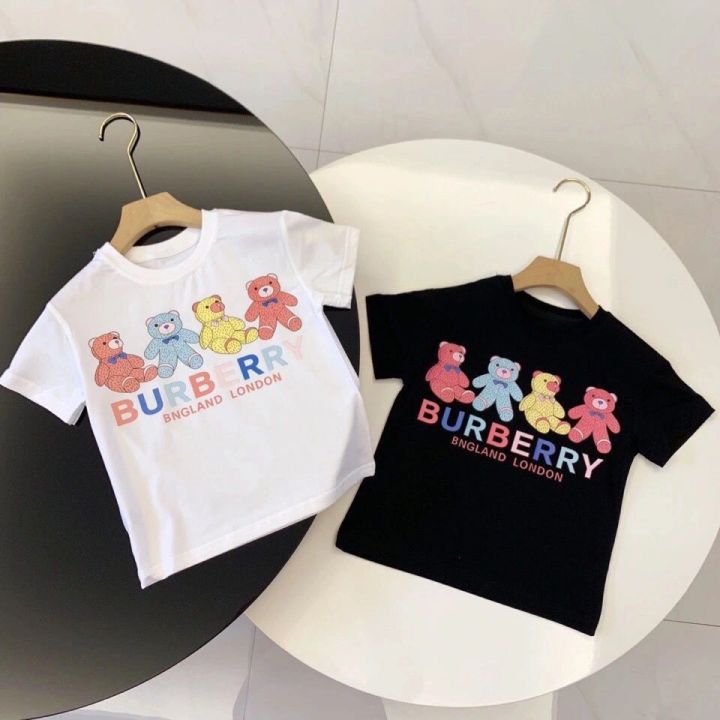 burberry-เสื้อยืดแขนสั้นเด็กชายและเด็กหญิงเสื้อผ้าฤดูร้อนเสื้อผ้าเด็กใหม่เสื้อผ้าเด็กเสื้อท่อนบนเสื้อยืด